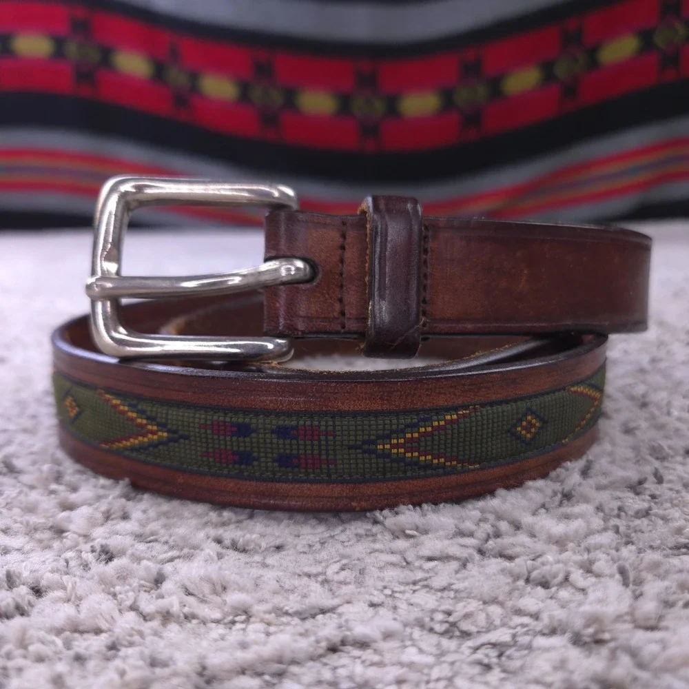Trafalgar Belt Size 34 Geometric Woven Medallion Native American Old West Green